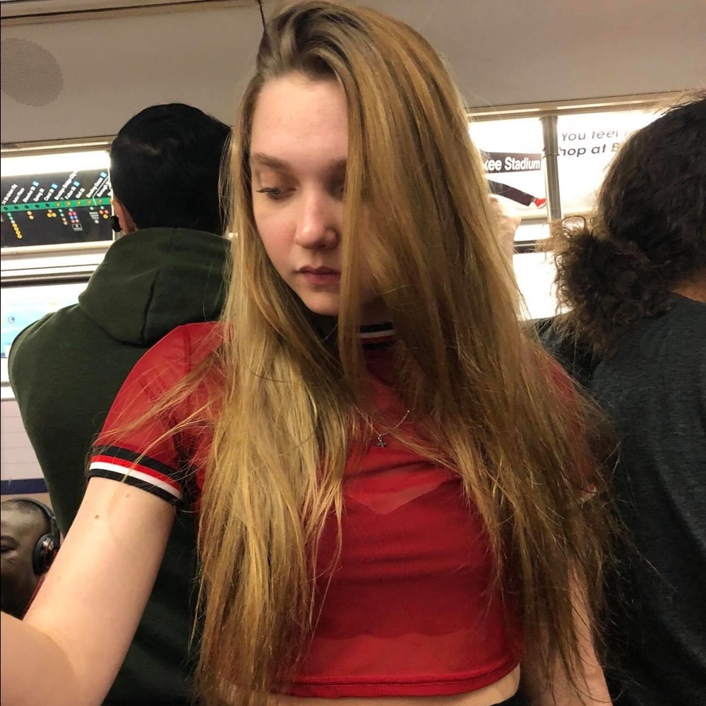 Boohoo Red Mesh Crop Top